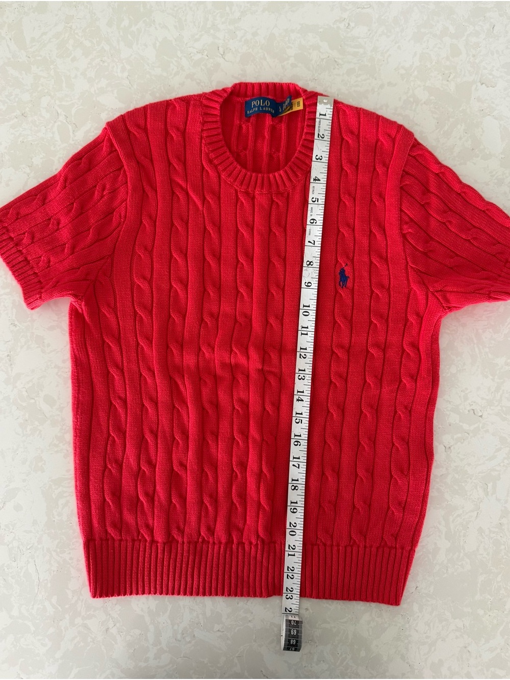 Polo by Ralph Lauren Bright Red Cable Short-Sleeve Crewneck Sweater - Picture 3 of 4